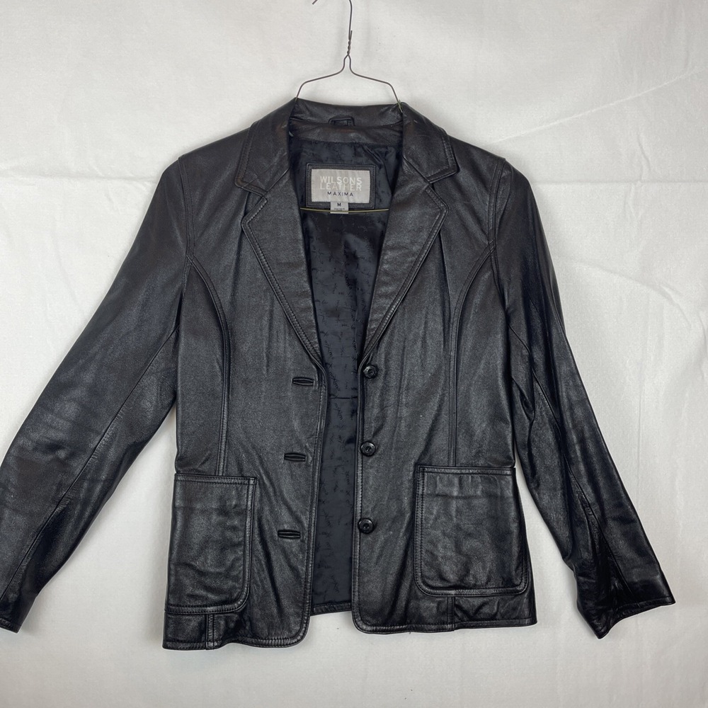 Wilsons Leather Maxima Black Button Front Jacket Women’s Size M